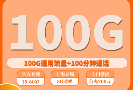 广电沪灵卡 29元月租,包含100G全国通用流量与100分钟全国通话(只发上海)-绿港号卡网